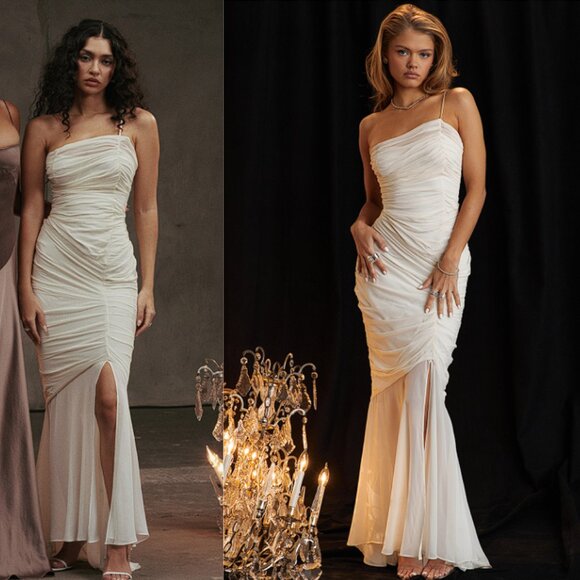 HOUSE OF CB 'Pearla' Ivory Ruched Maxi Dress NWOT - Picture 3 of 9